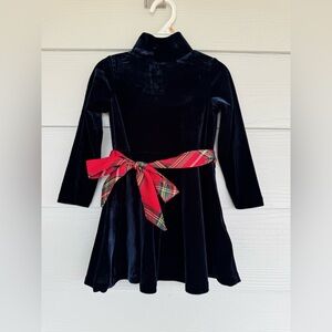 Polo Ralph Lauren Girls Velvet Dress Navy Plaid Bow Size 2 Holiday NWT
